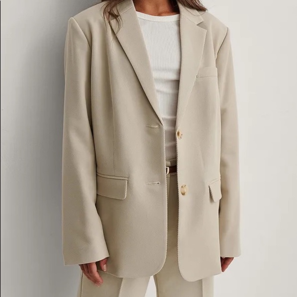 NA-KD Oversized Twill Blazer (Beige)